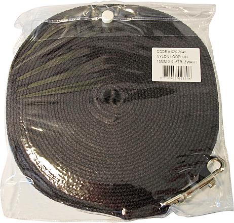 Nylon hondenlijn <br>9 mtr x 15 mm zwart
